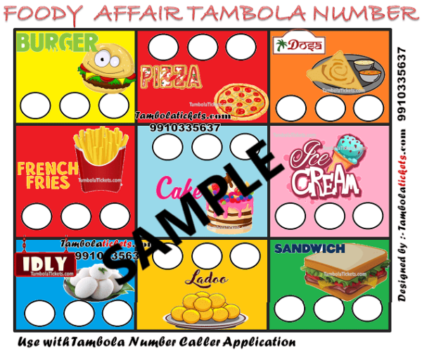 Purchase Food Theme Tambola, Bingo, Housie Ticket