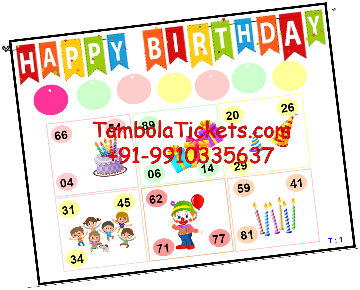 Happy Birthday Theme Tambola | Housie | Bingo Ticket ...