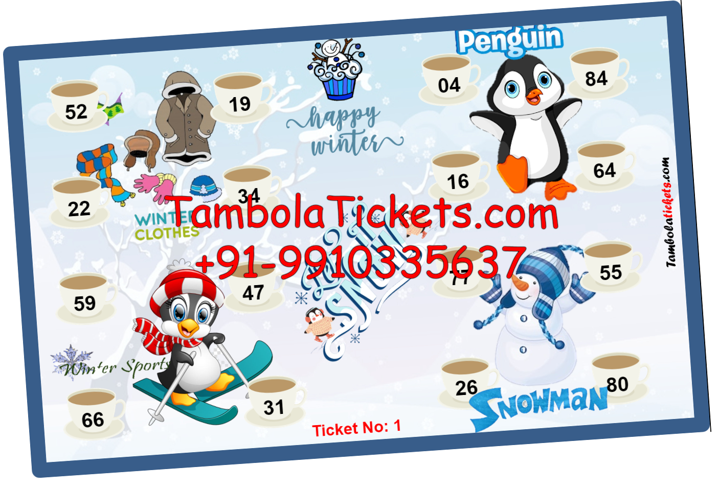 Happy Winters Theme Tambola | Housie | Bingo Ticket ...