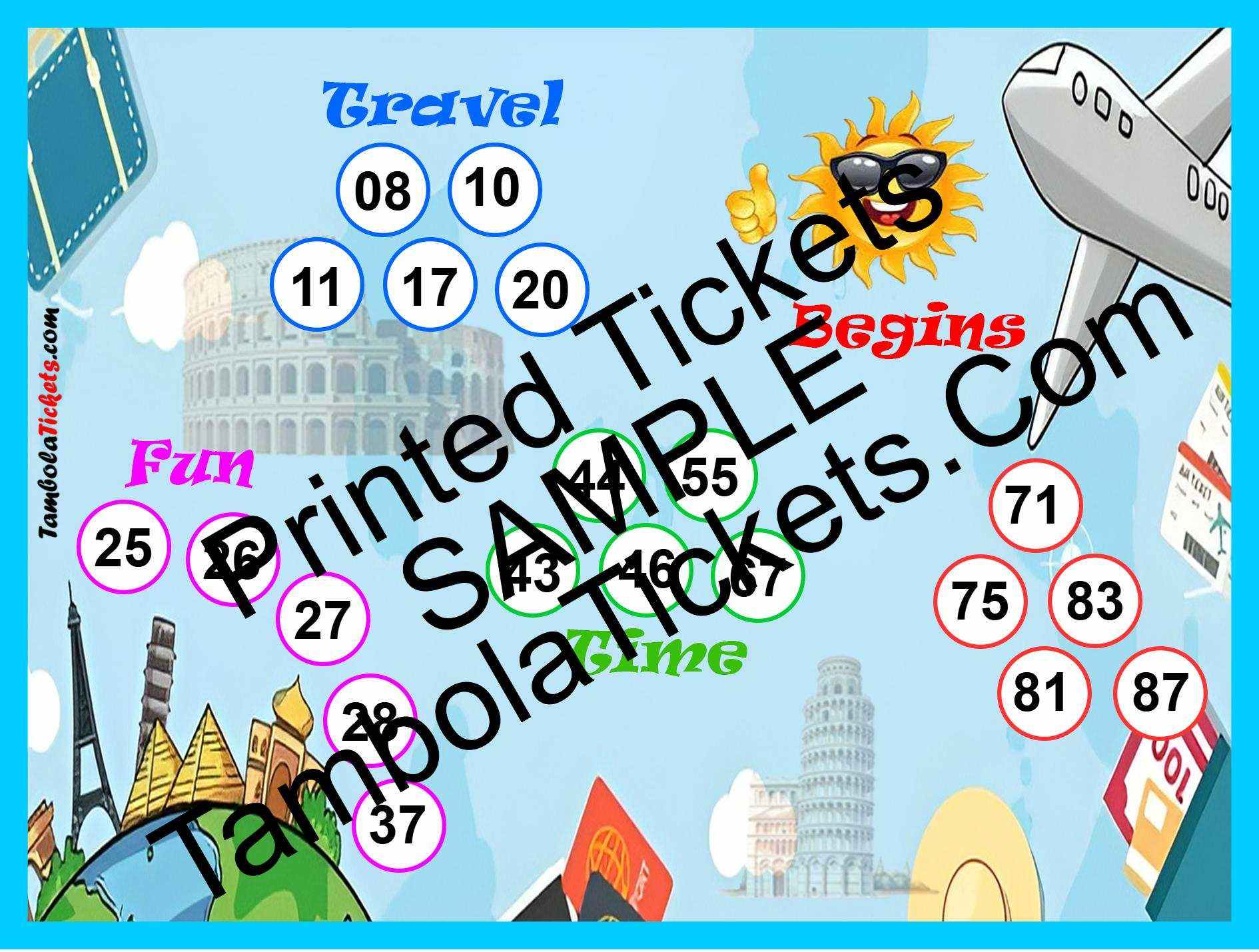 Fun Time Begins Travel theme tambola| Housie | Bingo Ticket | Premium Quality tambola tickets