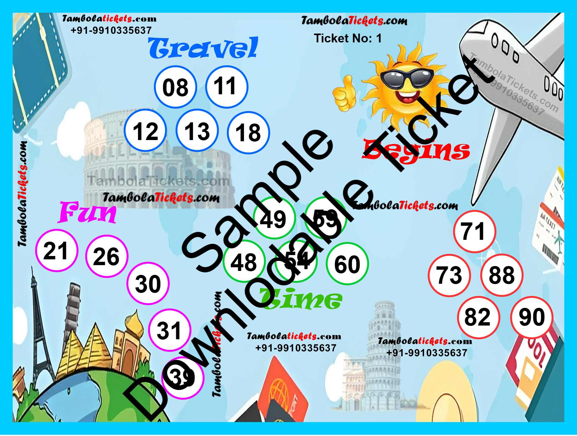 Fun Time Begins Travel theme tambola| Housie | Bingo Ticket | Premium Quality tambola tickets - Image 2