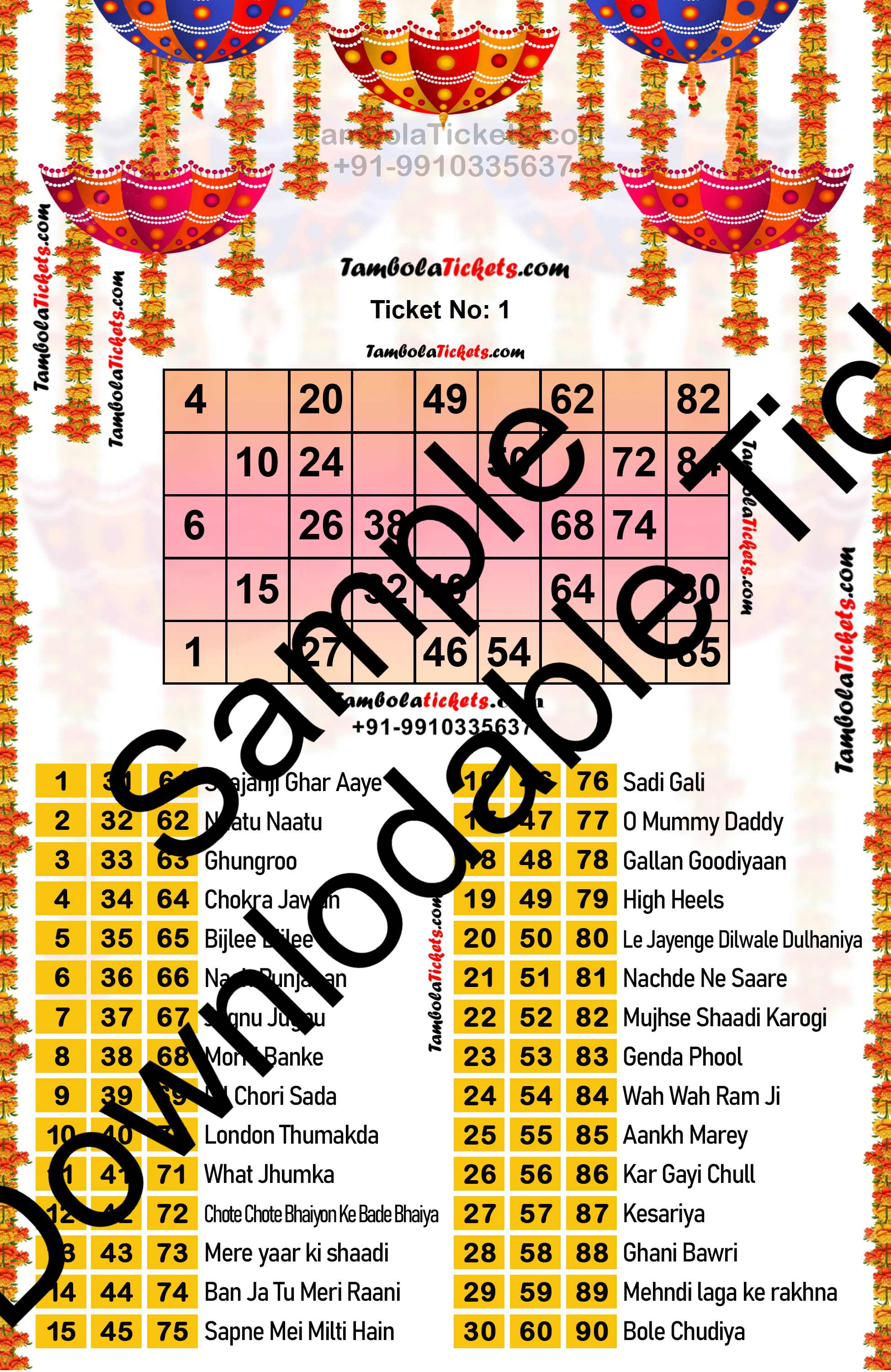 Wedding Bollywood Musical theme tambola| Housie | Bingo Ticket | Premium Quality tambola tickets - Image 2