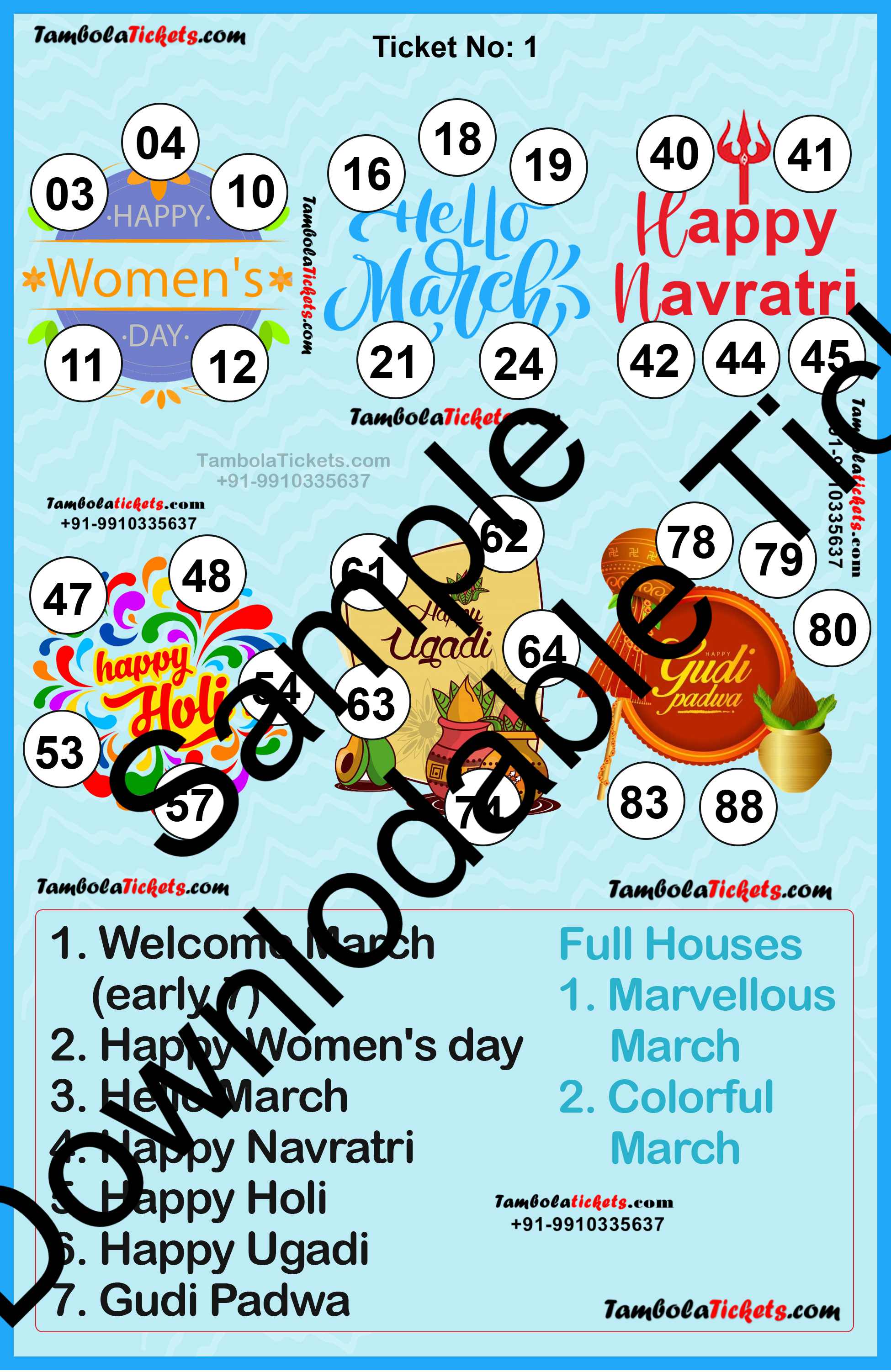 Marvellous March Month theme tambola| Housie | Bingo Ticket | Premium Quality tambola tickets - Image 2