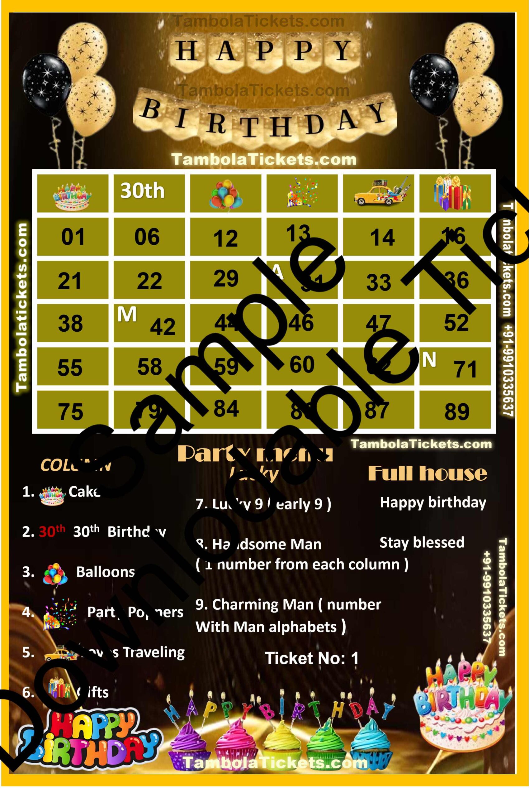 Happy 30th Birthday Man theme tambola| Housie | Bingo Ticket | Premium Quality tambola tickets - Image 2