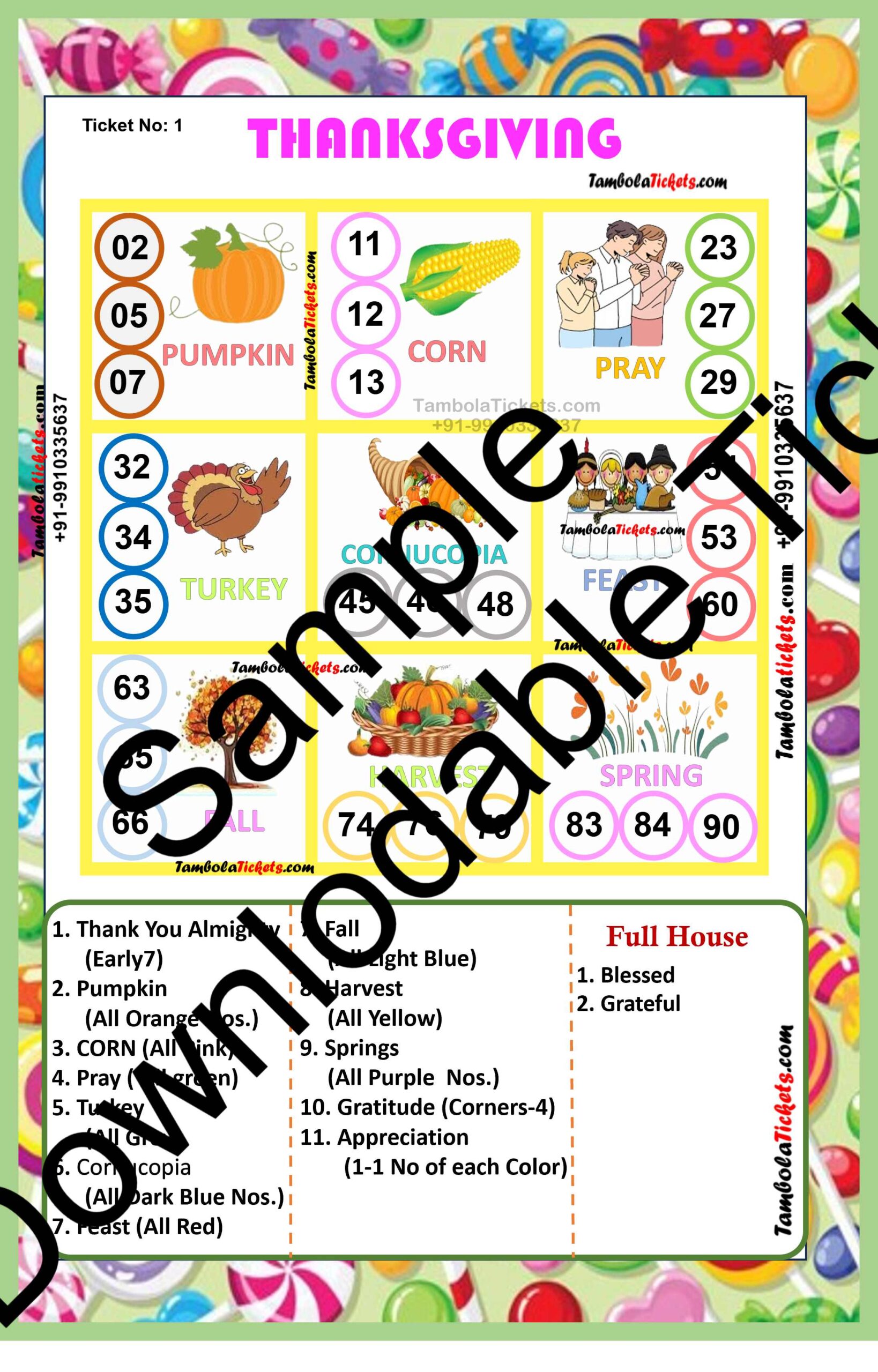 Thanksgiving Special theme tambola| Housie | Bingo Ticket | Premium Quality tambola tickets - Image 2