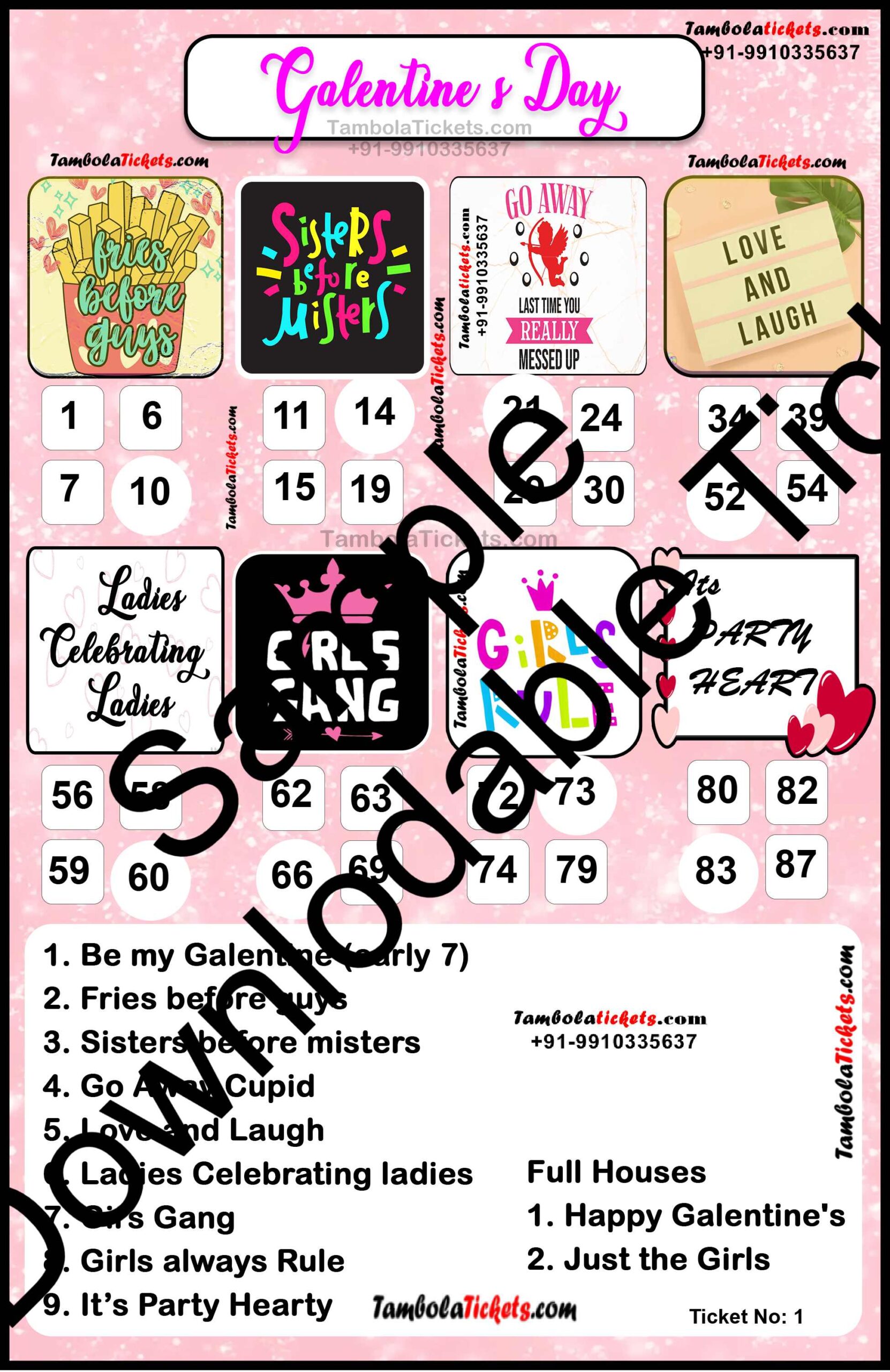 Girls Valentine Galentine Day Special theme tambola| Housie | Bingo Ticket | Premium Quality tambola tickets - Image 2
