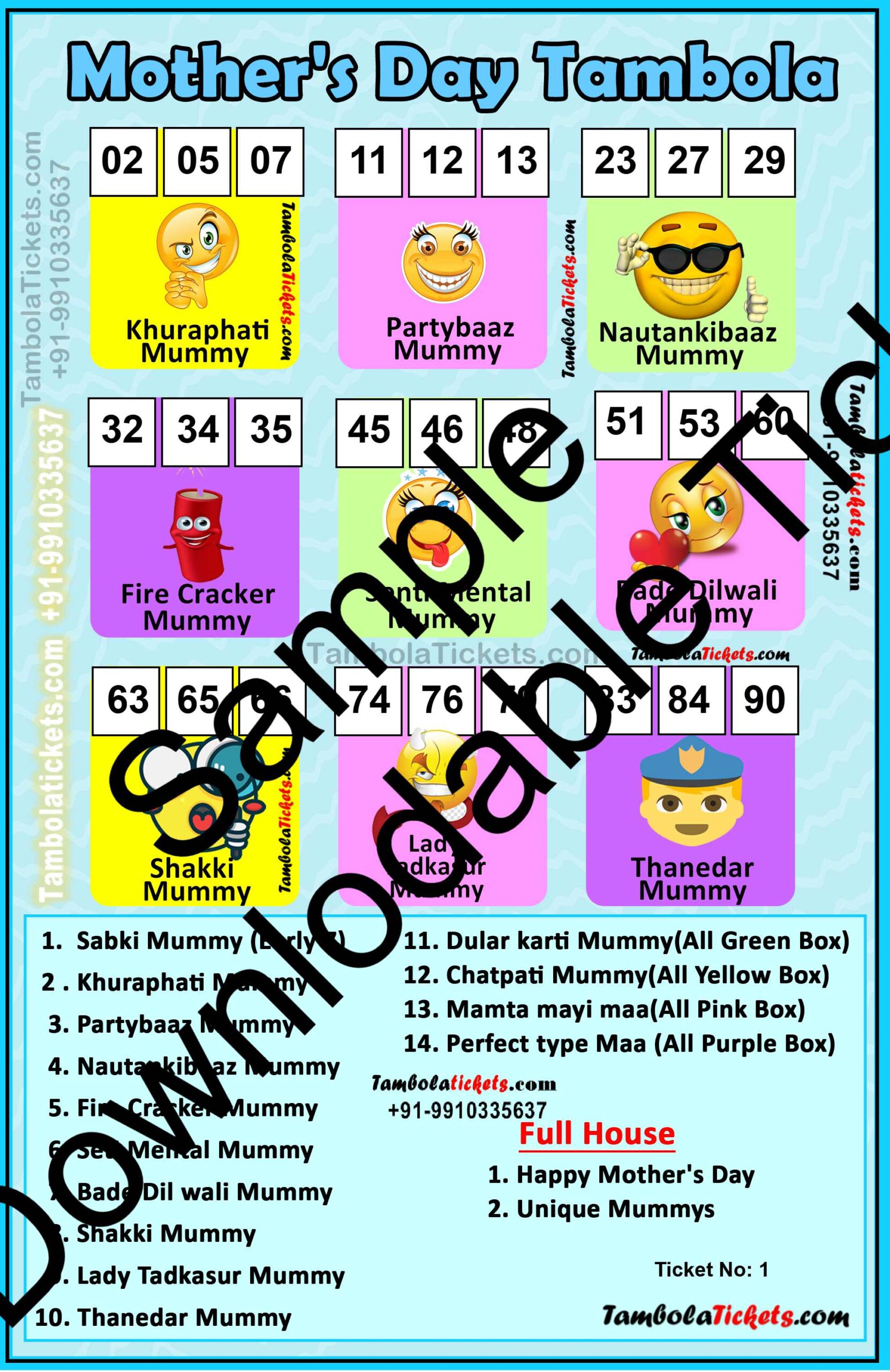 Different Modes of Mother with Dividend Special theme tambola| Housie | Bingo Ticket | Premium Quality tambola tickets - Image 2
