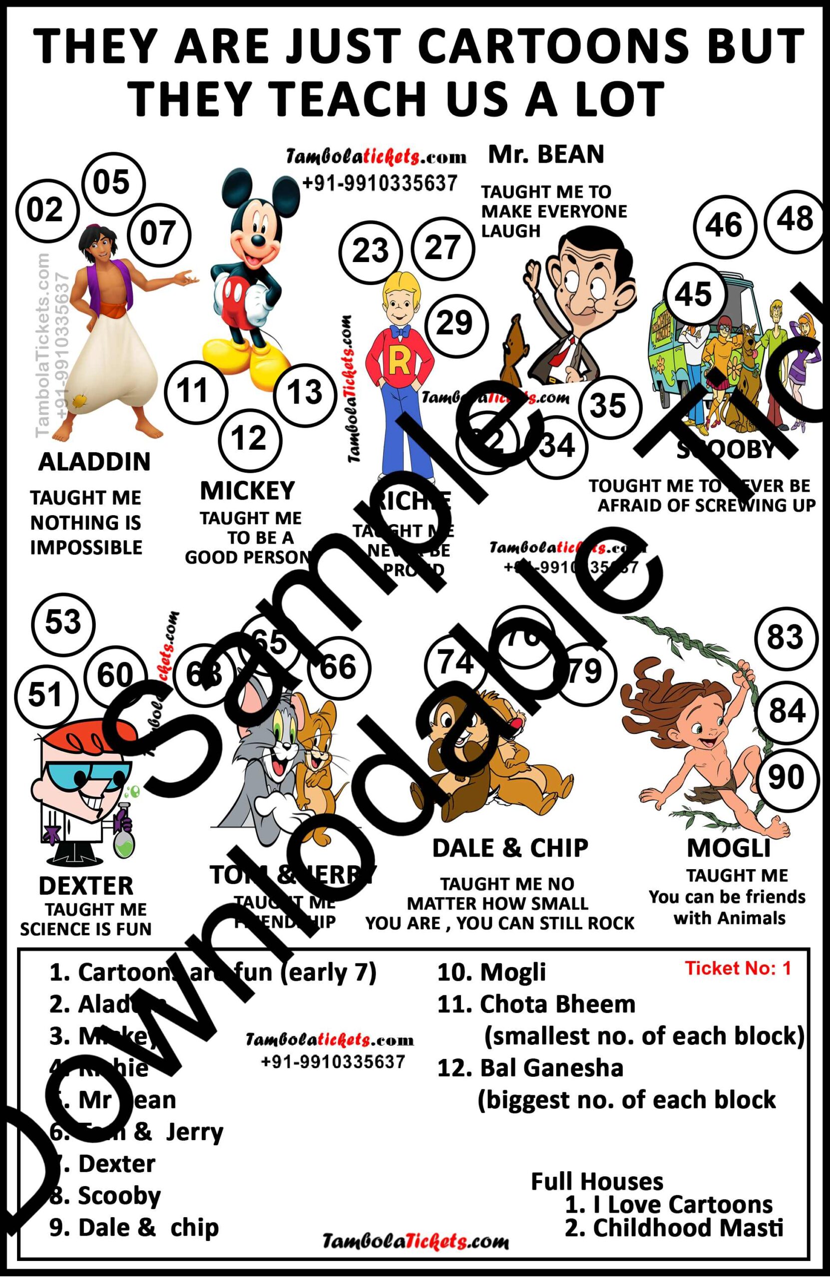 Cartoons Teach Us a Lot with Dividend Special theme tambola| Housie | Bingo Ticket | Premium Quality tambola tickets - Image 2