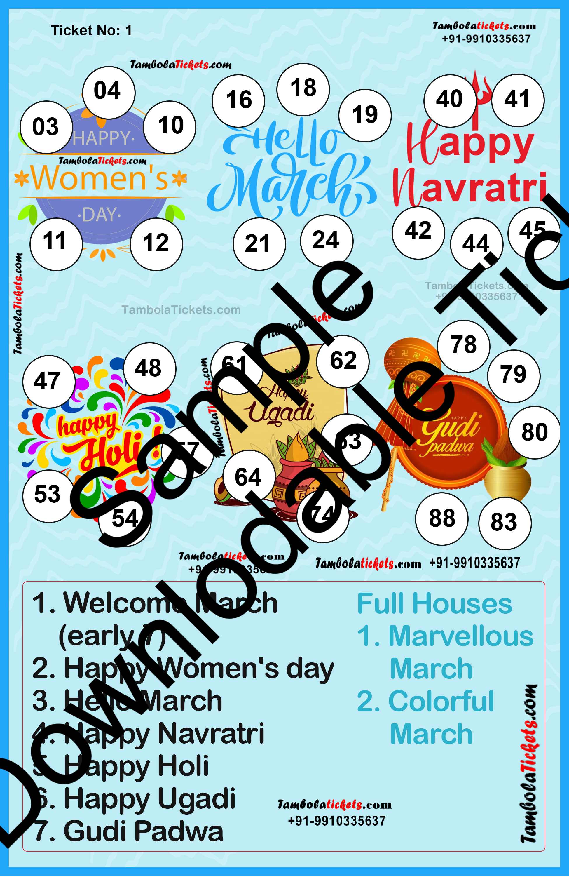 Marvellous March Festivals with Dividends Special theme tambola| Housie | Bingo Ticket | Premium Quality tambola tickets - Image 2