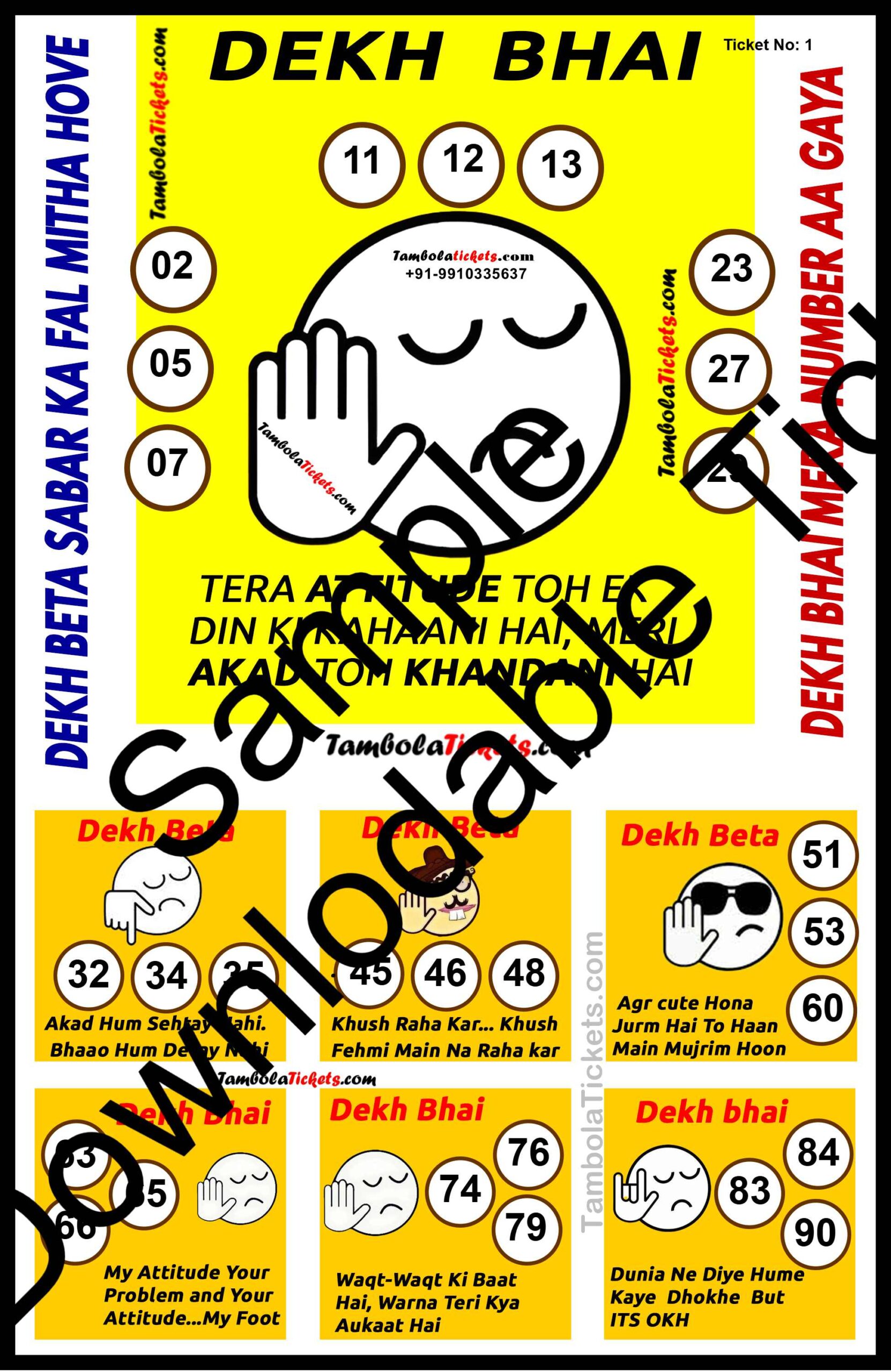 Dekh Bhai Attitude Matters Special theme tambola| Housie | Bingo Ticket | Premium Quality tambola tickets - Image 2