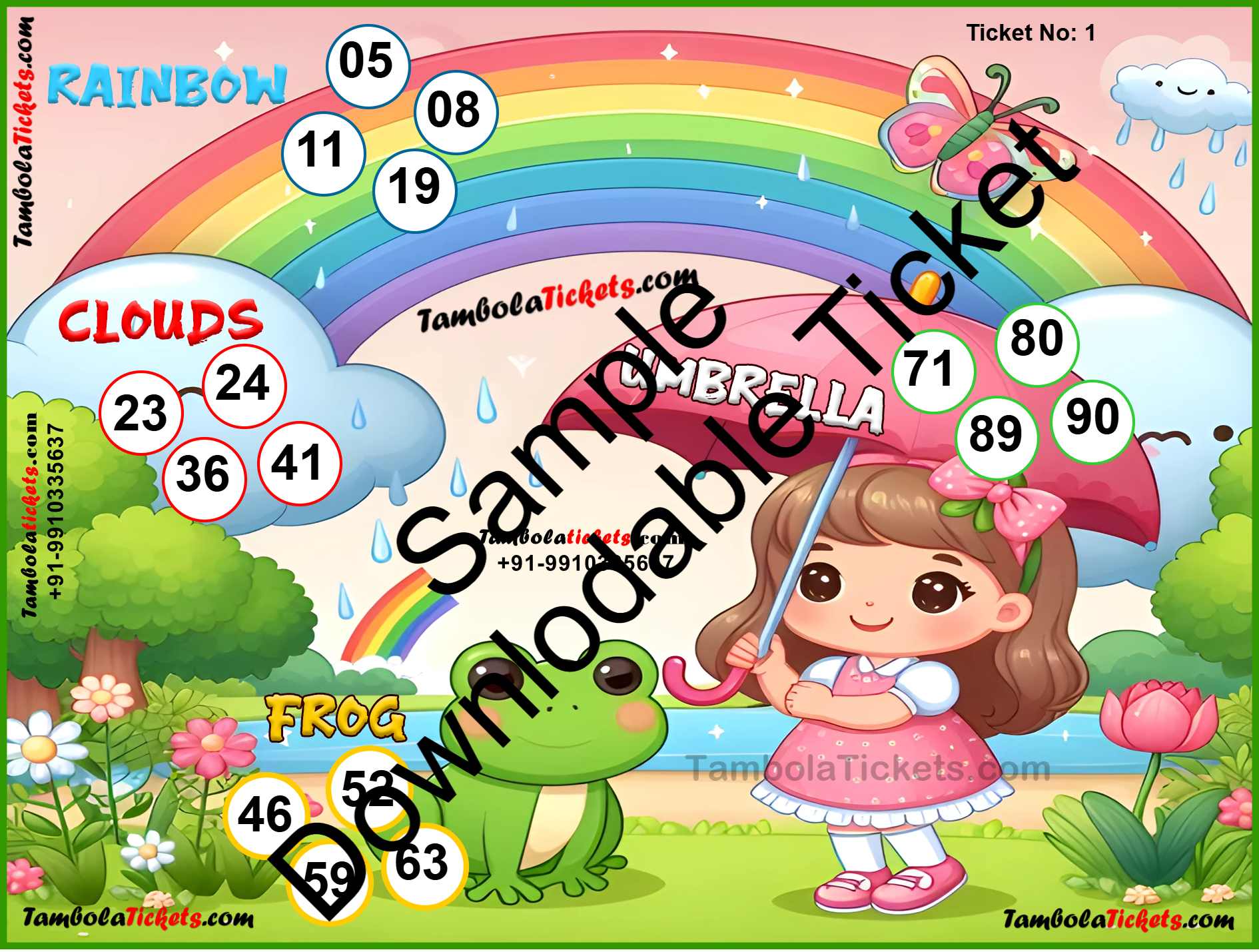 Cute Monsoon Rainbow theme tambola| Housie | Bingo Ticket | Premium Quality tambola tickets - Image 2