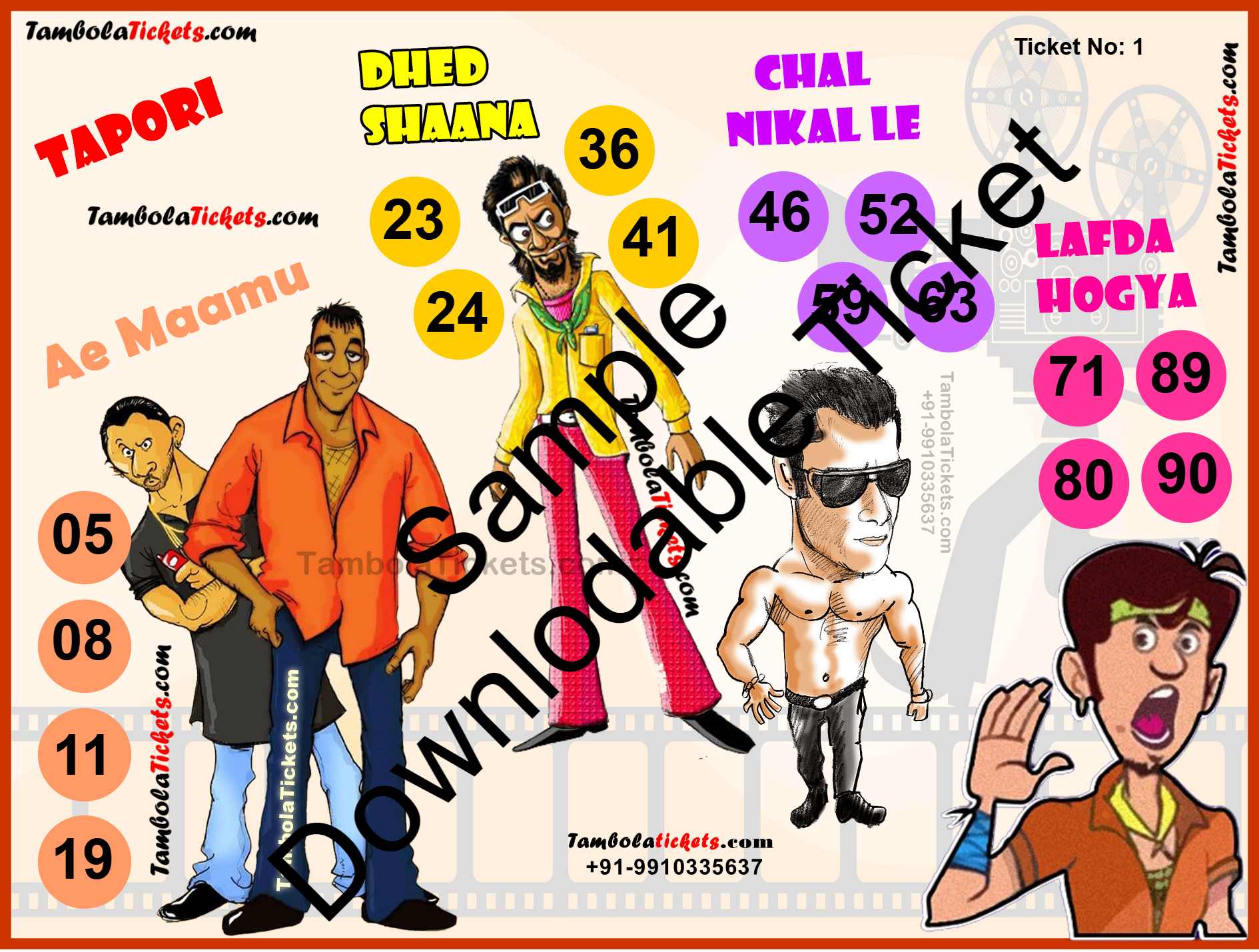 Tapori Bollywood Cinema theme tambola| Housie | Bingo Ticket | Premium Quality tambola tickets - Image 2