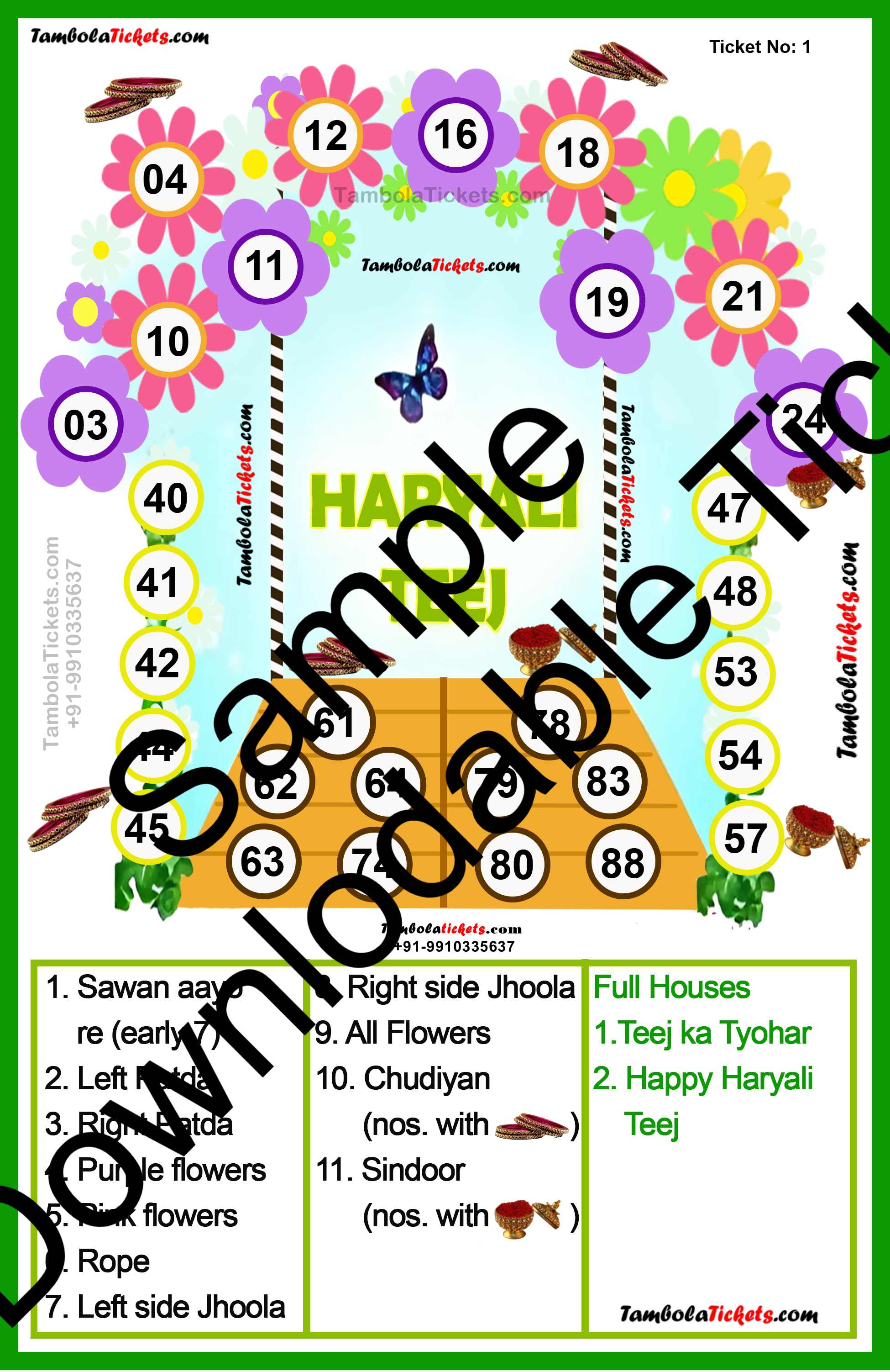 Haryali teej Jhula Special with Dividends theme tambola| Housie | Bingo Ticket | Premium Quality tambola tickets - Image 2