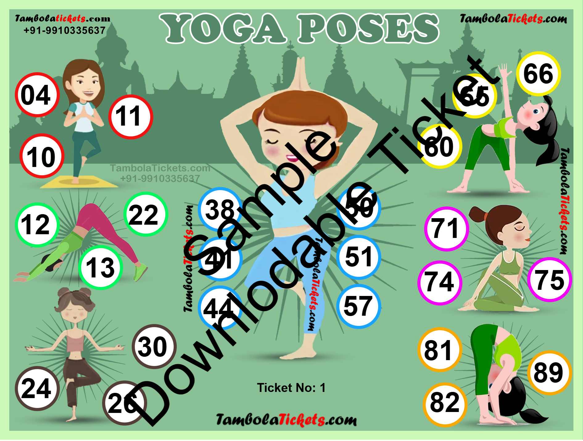 Different Yoga Poses Woman Special theme tambola| Housie | Bingo Ticket | Premium Quality tambola tickets - Image 2