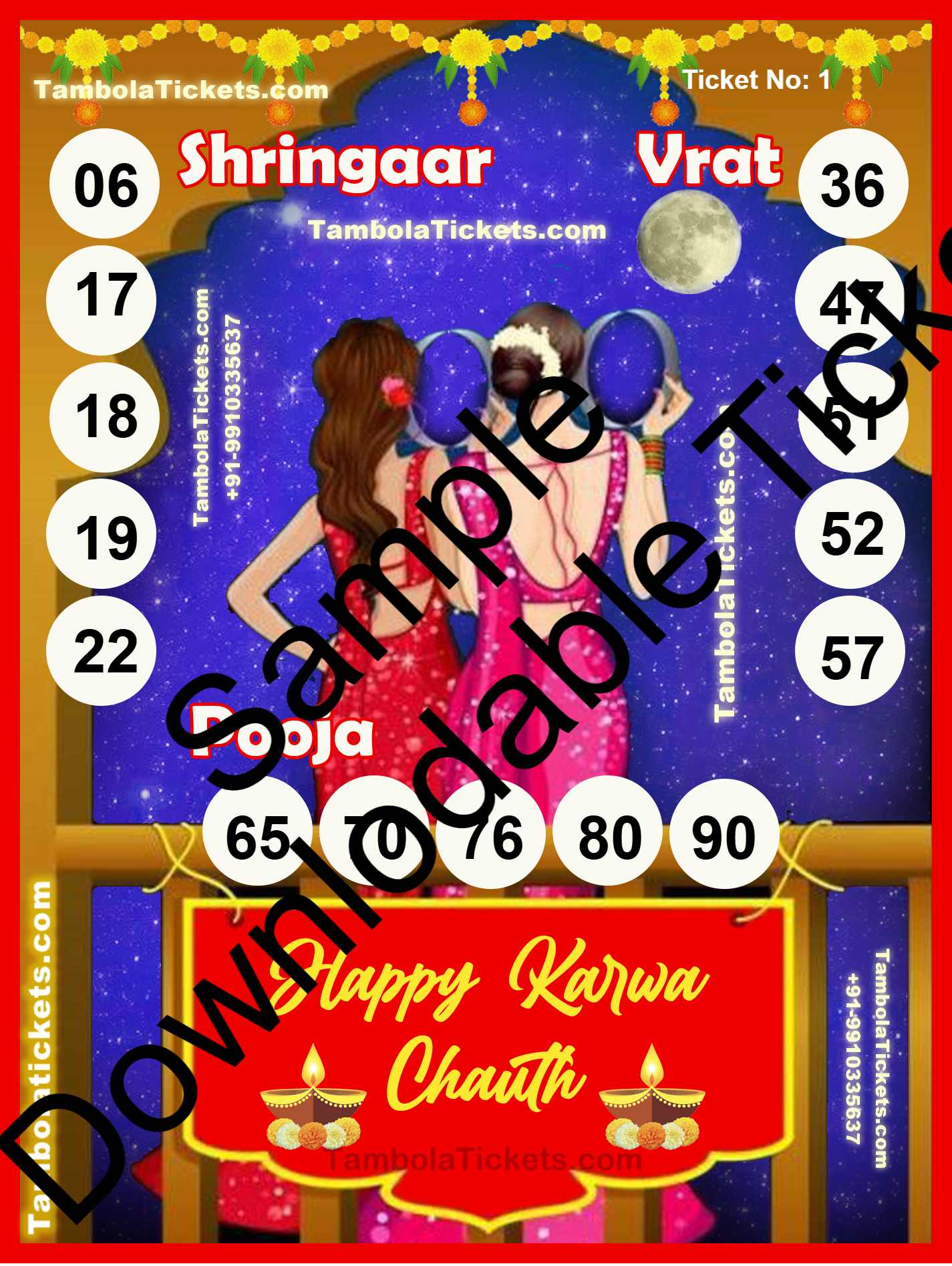 Happy Karwa Chauth Ladies Special theme tambola| Housie | Bingo Ticket | Premium Quality tambola tickets - Image 2