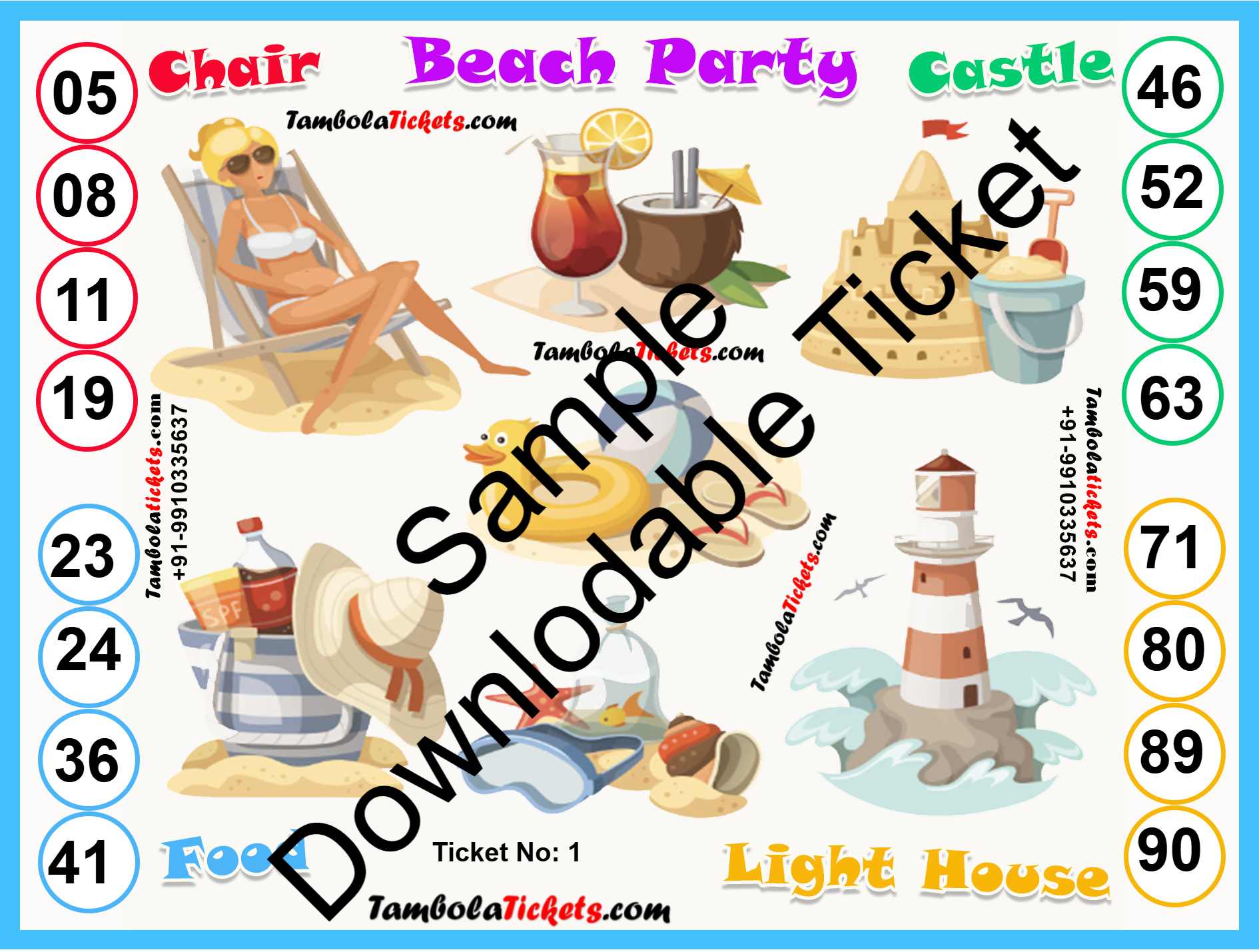 Seashells & Sunshine Beach Party theme tambola| Housie | Bingo Ticket | Premium Quality tambola tickets - Image 2