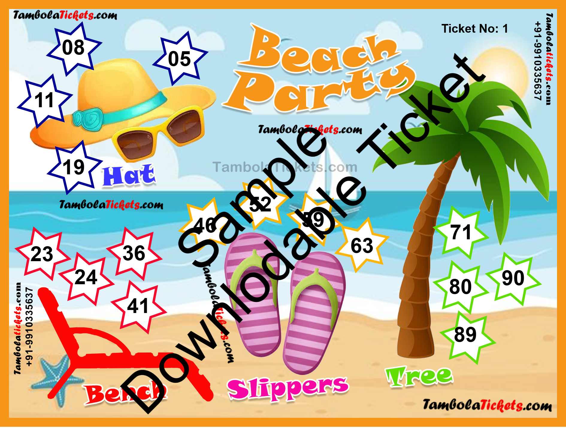 Island Vibes Costal Beach Party theme tambola| Housie | Bingo Ticket | Premium Quality tambola tickets - Image 2