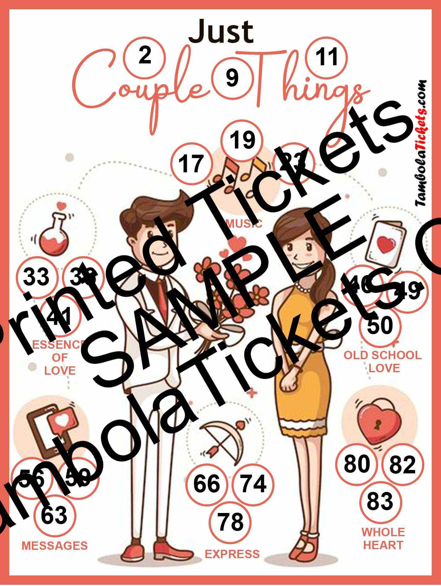 Just couple Things theme tambola| Housie | Bingo Ticket | Premium Quality tambola tickets