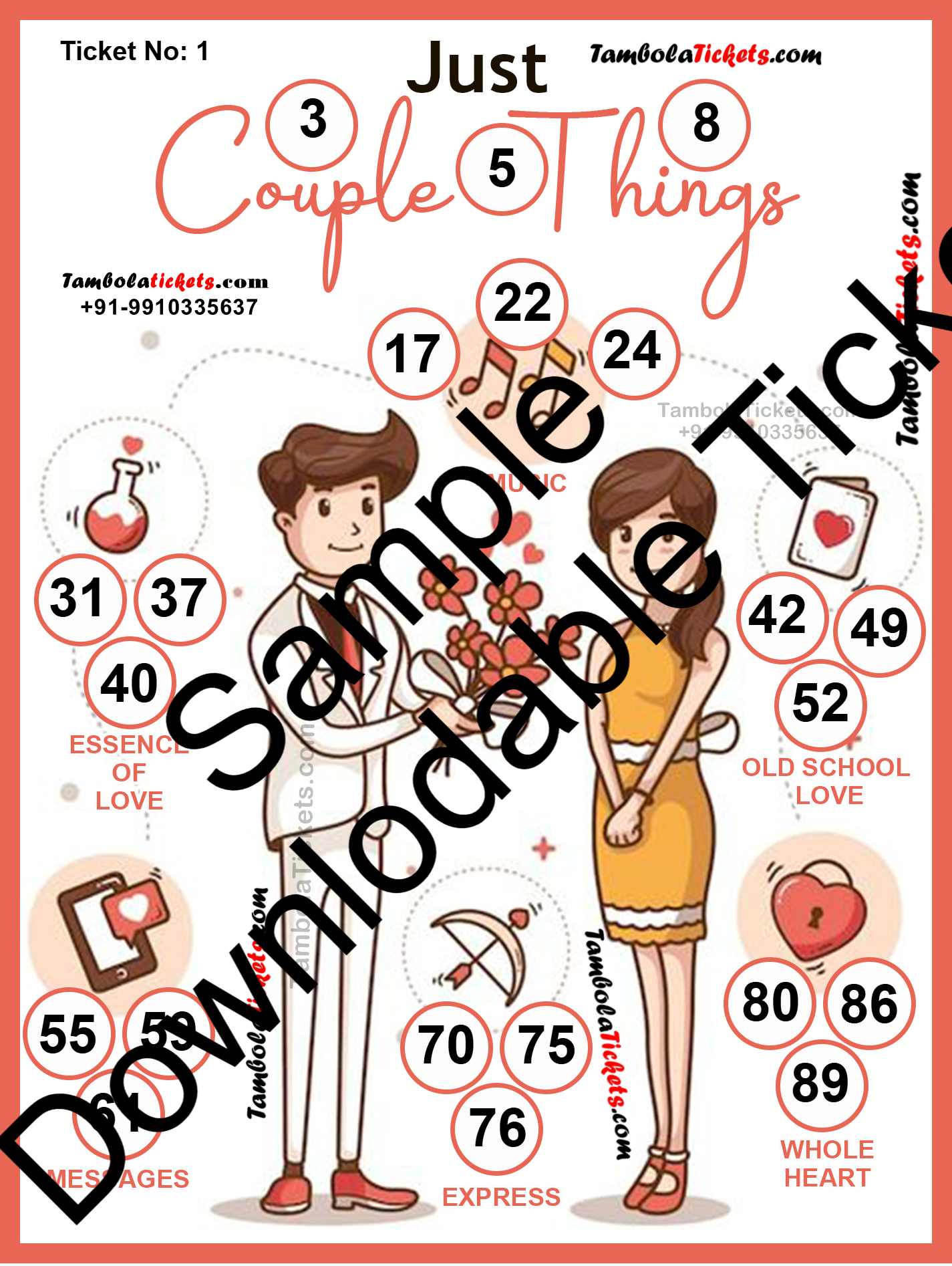 Just couple Things theme tambola| Housie | Bingo Ticket | Premium Quality tambola tickets - Image 2